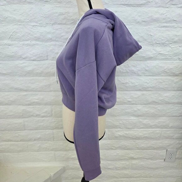 Forever 21 CROP Sweatshirt Hoodie Medium Purple Lavender Juniors Jacket Full-Zip - Picture 4 of 7